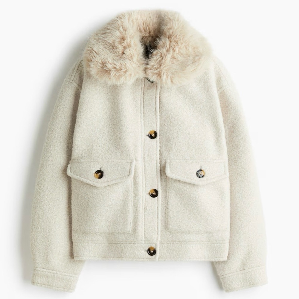 H&M TWILL JACKET WITH FLUFFY COLLAR
